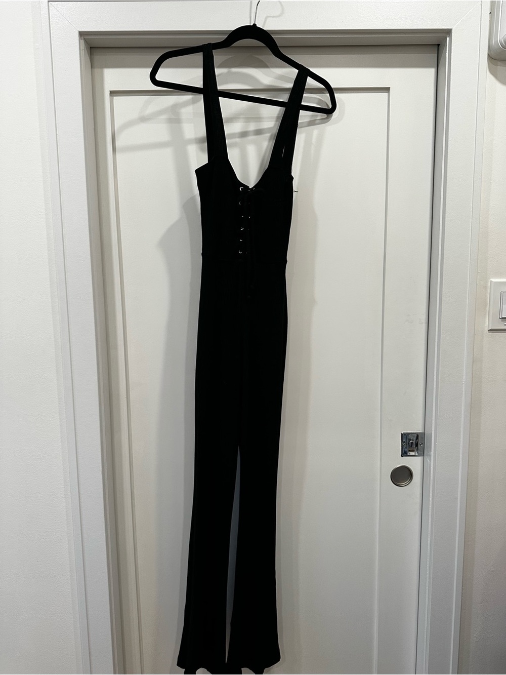 Reformation Black Lace-Up Wide-Leg Jumpsuit